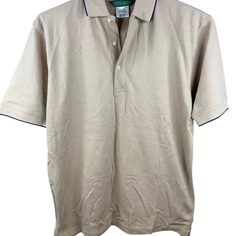 Outer‎ Banks Mens polo shirt Tan Beige Cotton Med golfcore preppy old money